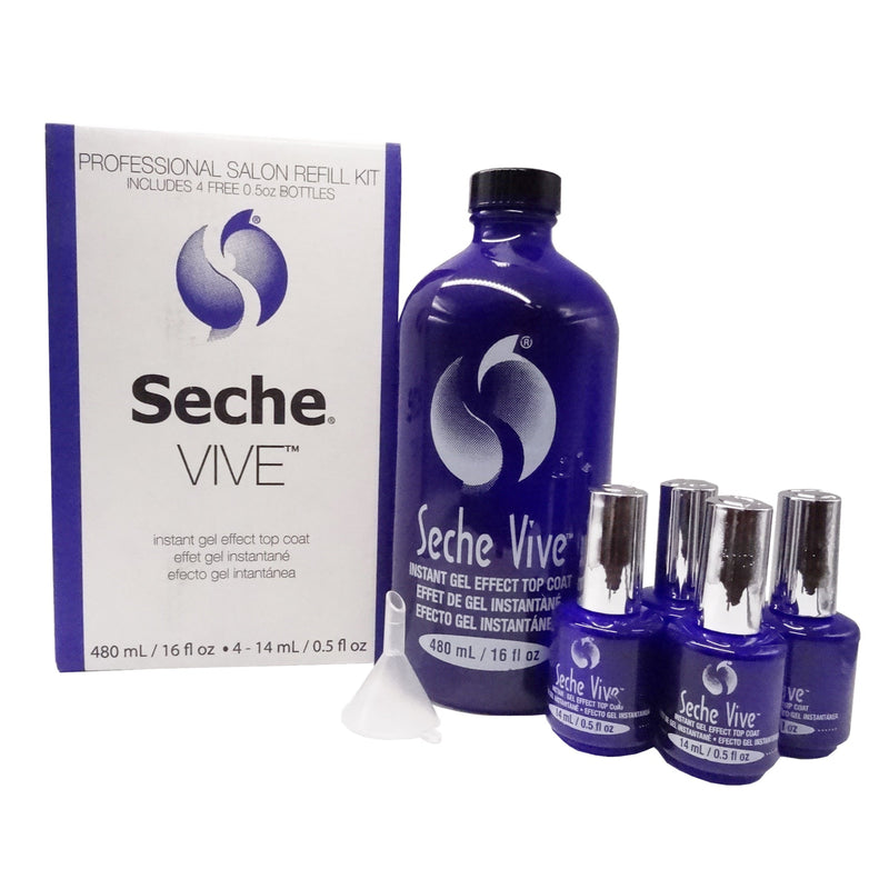 Seche Vive Gel Instant Effect Top Coat 16oz + 4 Bottles 0.5oz